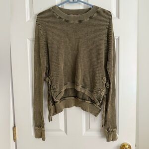 Vintage Free People Waffle Knit Sweater with Bows